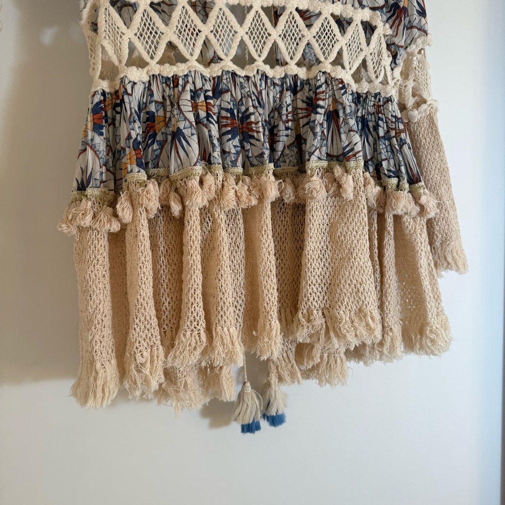 Kitsch & Pop Anthro Boho Tie Front Crochet Layered Long Tunic/Dress Festival S/M - Picture 14 of 16
